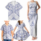 Maori Rugby Custom Ngaru Mangopare Family Matching Tank Maxi Dress and Hawaiian Shirt Kikorangi Niho Taniwha Motif