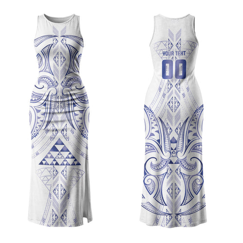 Maori Rugby Custom Ngaru Mangopare Family Matching Tank Maxi Dress and Hawaiian Shirt Kikorangi Niho Taniwha Motif