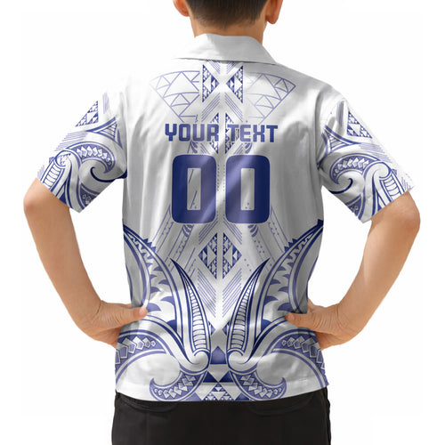 Maori Rugby Custom Ngaru Mangopare Kid Hawaiian Shirt Kikorangi Niho Taniwha Motif