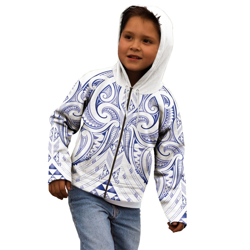 Maori Rugby Custom Ngaru Mangopare Kid Hoodie Kikorangi Niho Taniwha Motif