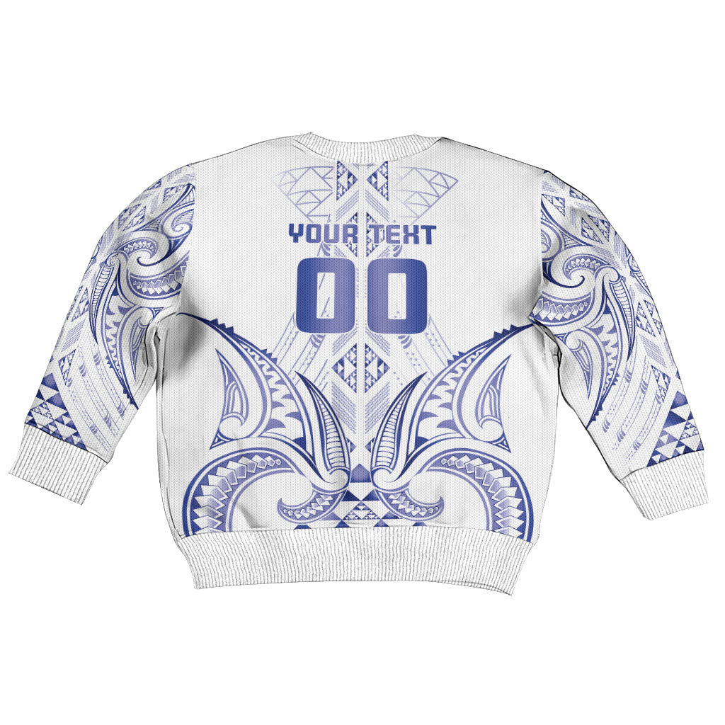 Maori Rugby Custom Ngaru Mangopare Kid Ugly Christmas Sweater Kikorangi Niho Taniwha Motif