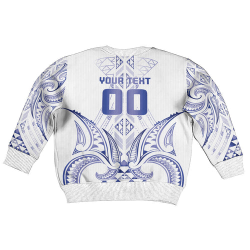 Maori Rugby Custom Ngaru Mangopare Kid Ugly Christmas Sweater Kikorangi Niho Taniwha Motif