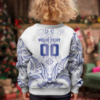 Maori Rugby Custom Ngaru Mangopare Kid Ugly Christmas Sweater Kikorangi Niho Taniwha Motif