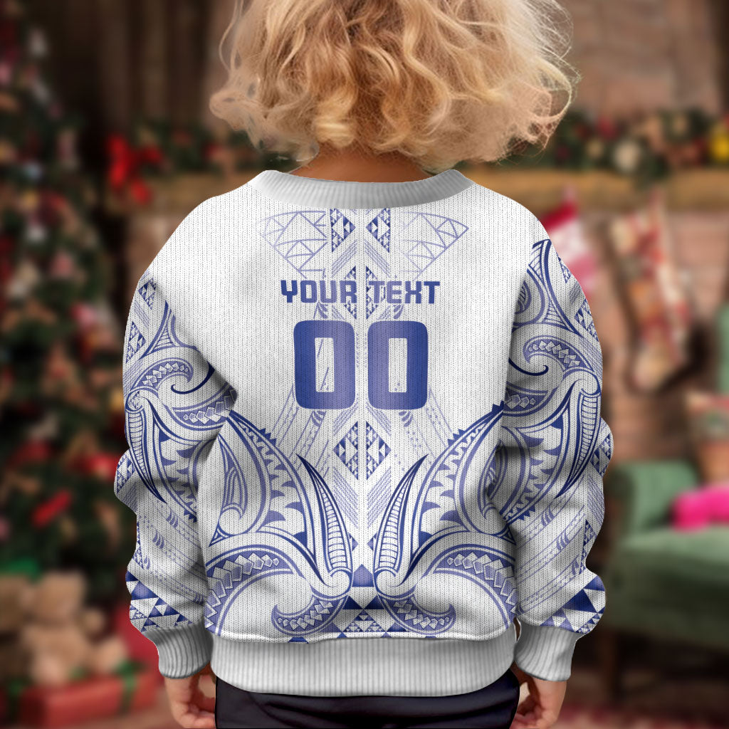 Maori Rugby Custom Ngaru Mangopare Kid Ugly Christmas Sweater Kikorangi Niho Taniwha Motif
