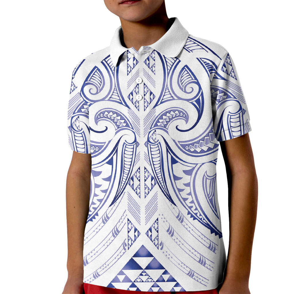 Maori Rugby Custom Ngaru Mangopare Kid Polo Shirt Kikorangi Niho Taniwha Motif