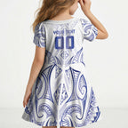 Maori Rugby Custom Ngaru Mangopare Kid Short Sleeve Dress Kikorangi Niho Taniwha Motif