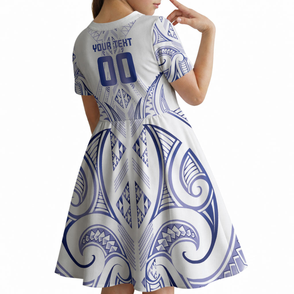 Maori Rugby Custom Ngaru Mangopare Kid Short Sleeve Dress Kikorangi Niho Taniwha Motif