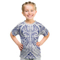 Maori Rugby Custom Ngaru Mangopare Kid T Shirt Kikorangi Niho Taniwha Motif