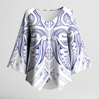 Maori Rugby Custom Ngaru Mangopare Kimono Sleeve Blouse Kikorangi Niho Taniwha Motif