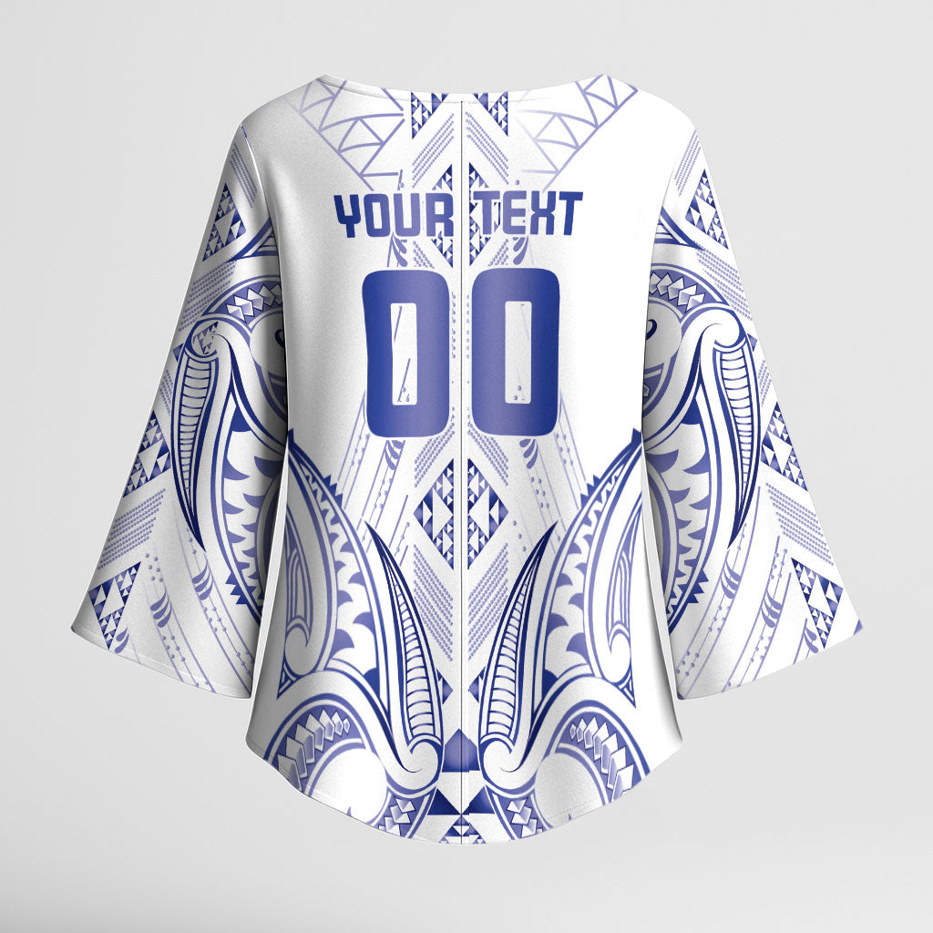 Maori Rugby Custom Ngaru Mangopare Kimono Sleeve Blouse Kikorangi Niho Taniwha Motif