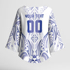 Maori Rugby Custom Ngaru Mangopare Kimono Sleeve Blouse Kikorangi Niho Taniwha Motif