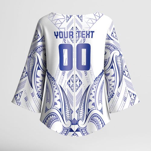 Maori Rugby Custom Ngaru Mangopare Kimono Sleeve Blouse Kikorangi Niho Taniwha Motif