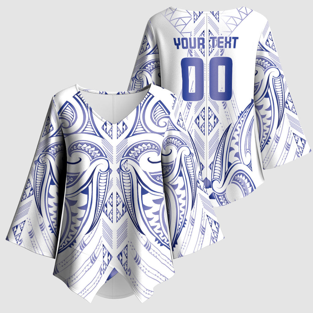 Maori Rugby Custom Ngaru Mangopare Kimono Sleeve Blouse Kikorangi Niho Taniwha Motif
