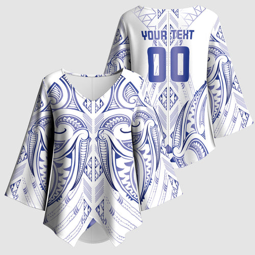 Maori Rugby Custom Ngaru Mangopare Kimono Sleeve Blouse Kikorangi Niho Taniwha Motif