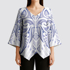 Maori Rugby Custom Ngaru Mangopare Kimono Sleeve Blouse Kikorangi Niho Taniwha Motif
