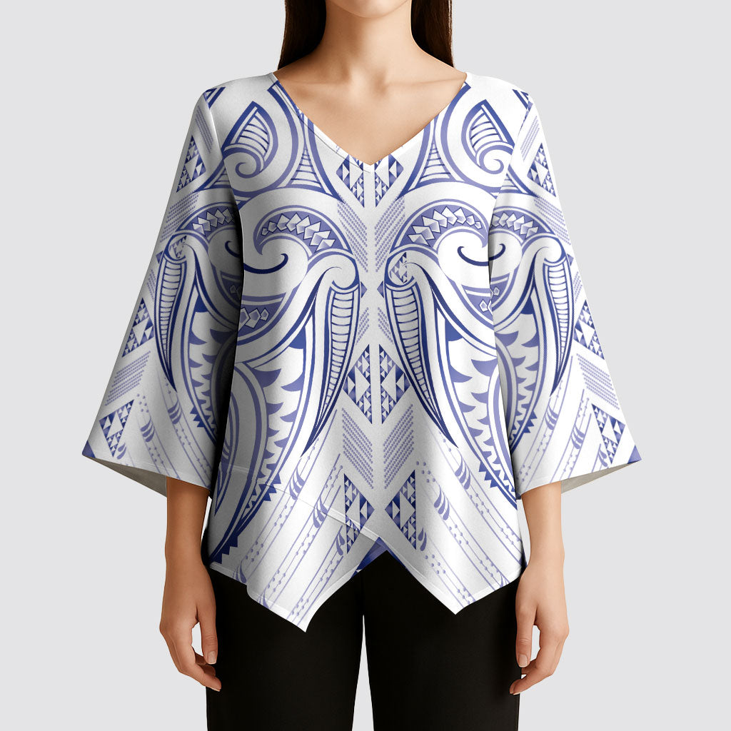 Maori Rugby Custom Ngaru Mangopare Kimono Sleeve Blouse Kikorangi Niho Taniwha Motif