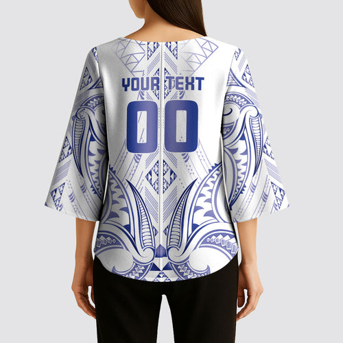 Maori Rugby Custom Ngaru Mangopare Kimono Sleeve Blouse Kikorangi Niho Taniwha Motif