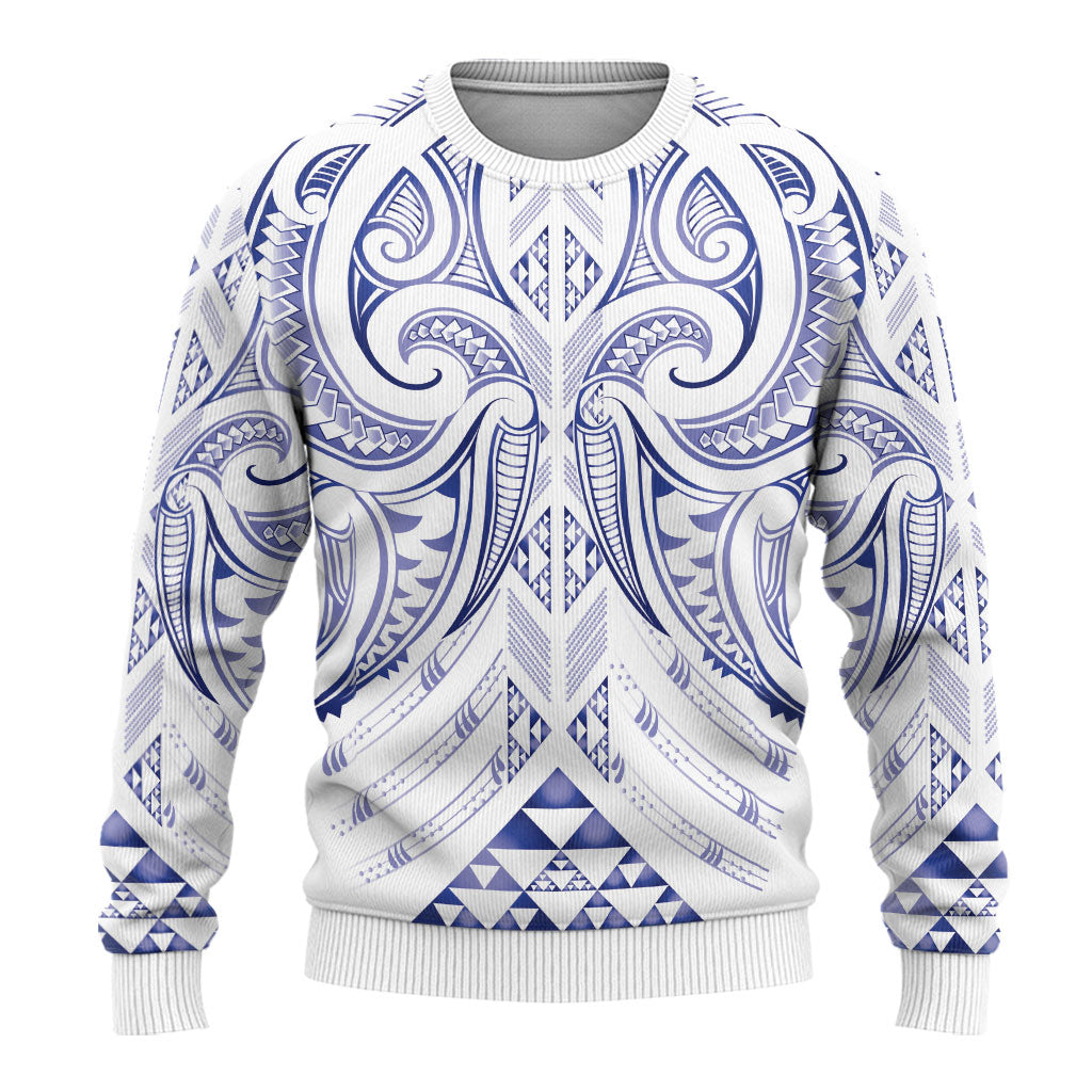 Maori Rugby Custom Ngaru Mangopare Ugly Christmas Sweater Kikorangi Niho Taniwha Motif