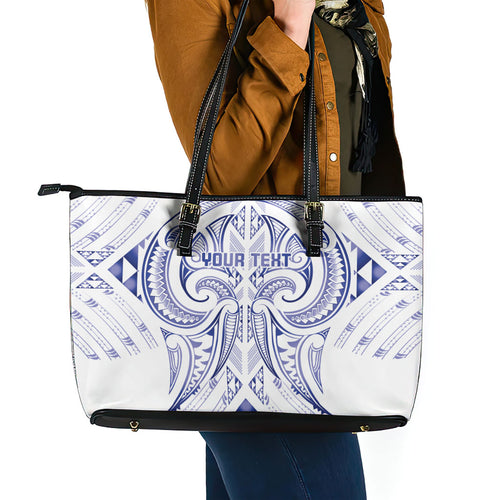 Maori Rugby Custom Ngaru Mangopare Leather Tote Bag Kikorangi Niho Taniwha Motif