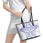 Maori Rugby Custom Ngaru Mangopare Leather Tote Bag Kikorangi Niho Taniwha Motif