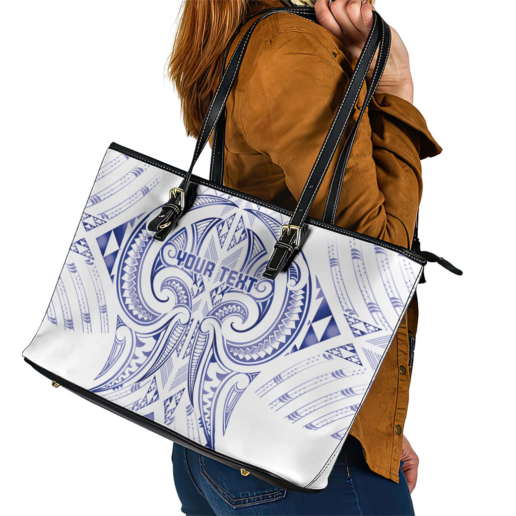 Maori Rugby Custom Ngaru Mangopare Leather Tote Bag Kikorangi Niho Taniwha Motif