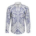 Maori Rugby Custom Ngaru Mangopare Long Sleeve Button Shirt Kikorangi Niho Taniwha Motif
