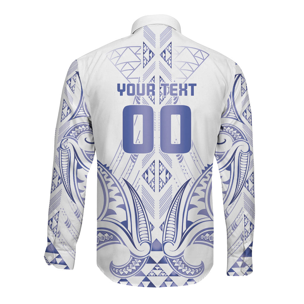 Maori Rugby Custom Ngaru Mangopare Long Sleeve Button Shirt Kikorangi Niho Taniwha Motif