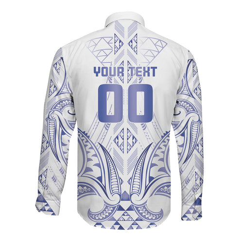Maori Rugby Custom Ngaru Mangopare Long Sleeve Button Shirt Kikorangi Niho Taniwha Motif