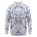 Maori Rugby Custom Ngaru Mangopare Long Sleeve Polo Shirt Kikorangi Niho Taniwha Motif
