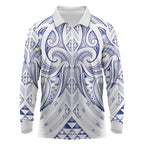 Maori Rugby Custom Ngaru Mangopare Long Sleeve Polo Shirt Kikorangi Niho Taniwha Motif
