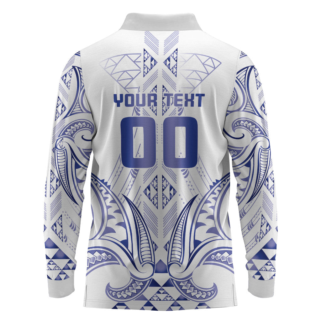 Maori Rugby Custom Ngaru Mangopare Long Sleeve Polo Shirt Kikorangi Niho Taniwha Motif
