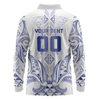 Maori Rugby Custom Ngaru Mangopare Long Sleeve Polo Shirt Kikorangi Niho Taniwha Motif