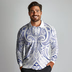 Maori Rugby Custom Ngaru Mangopare Long Sleeve Polo Shirt Kikorangi Niho Taniwha Motif