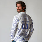 Maori Rugby Custom Ngaru Mangopare Long Sleeve Polo Shirt Kikorangi Niho Taniwha Motif