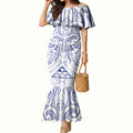 Maori Rugby Custom Ngaru Mangopare Mermaid Dress Kikorangi Niho Taniwha Motif
