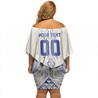 Maori Rugby Custom Ngaru Mangopare Off Shoulder Short Dress Kikorangi Niho Taniwha Motif