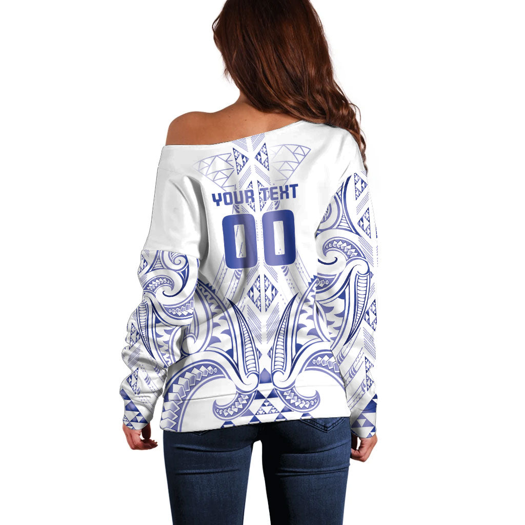 Maori Rugby Custom Ngaru Mangopare Off Shoulder Sweater Kikorangi Niho Taniwha Motif