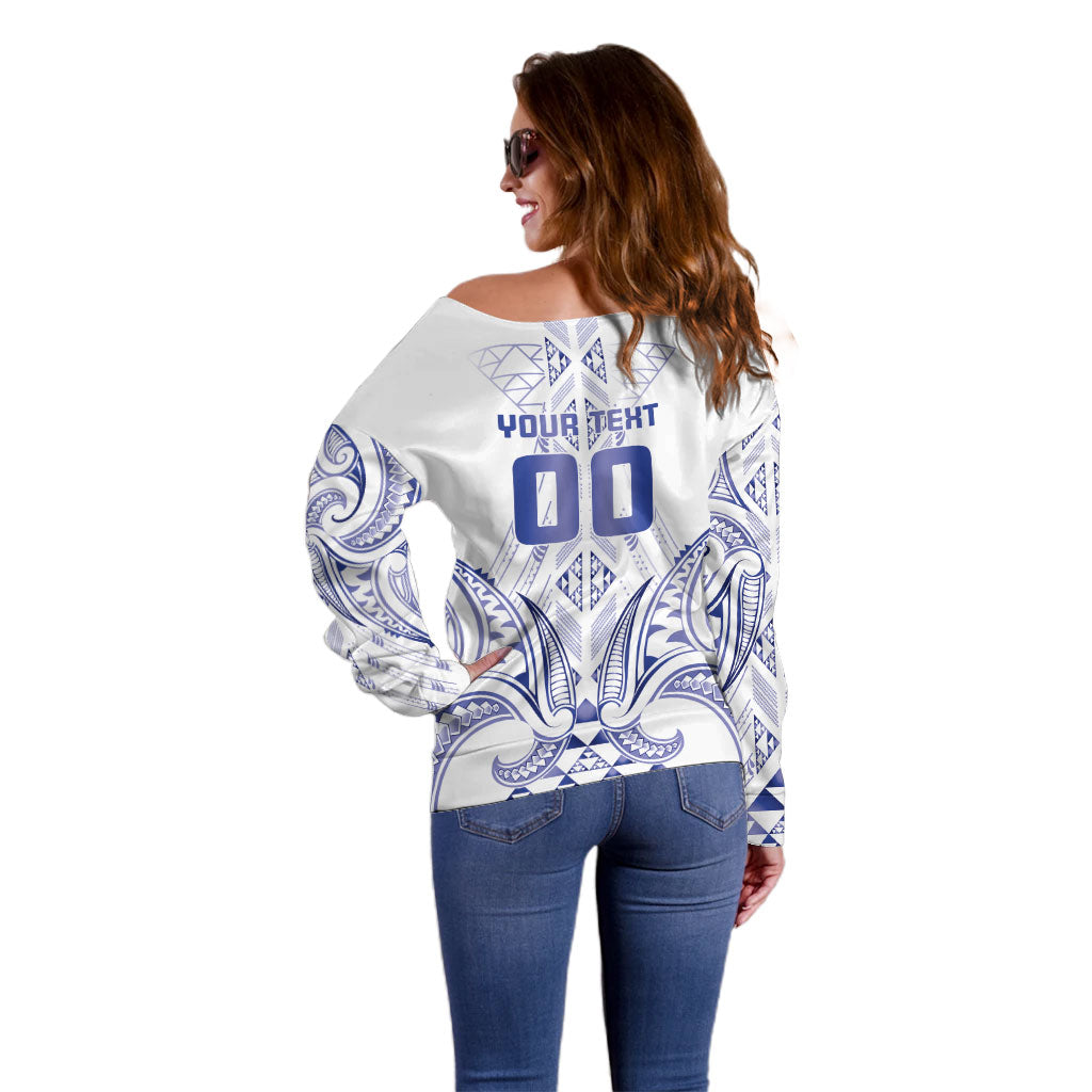Maori Rugby Custom Ngaru Mangopare Off Shoulder Sweater Kikorangi Niho Taniwha Motif