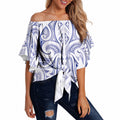 Maori Rugby Custom Ngaru Mangopare Off Shoulder Wrap Waist Top Kikorangi Niho Taniwha Motif