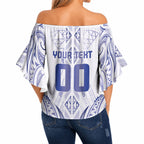 Maori Rugby Custom Ngaru Mangopare Off Shoulder Wrap Waist Top Kikorangi Niho Taniwha Motif