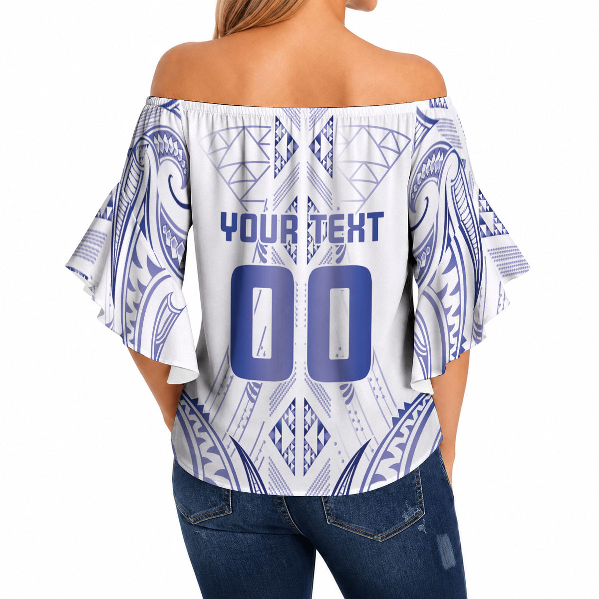Maori Rugby Custom Ngaru Mangopare Off Shoulder Wrap Waist Top Kikorangi Niho Taniwha Motif
