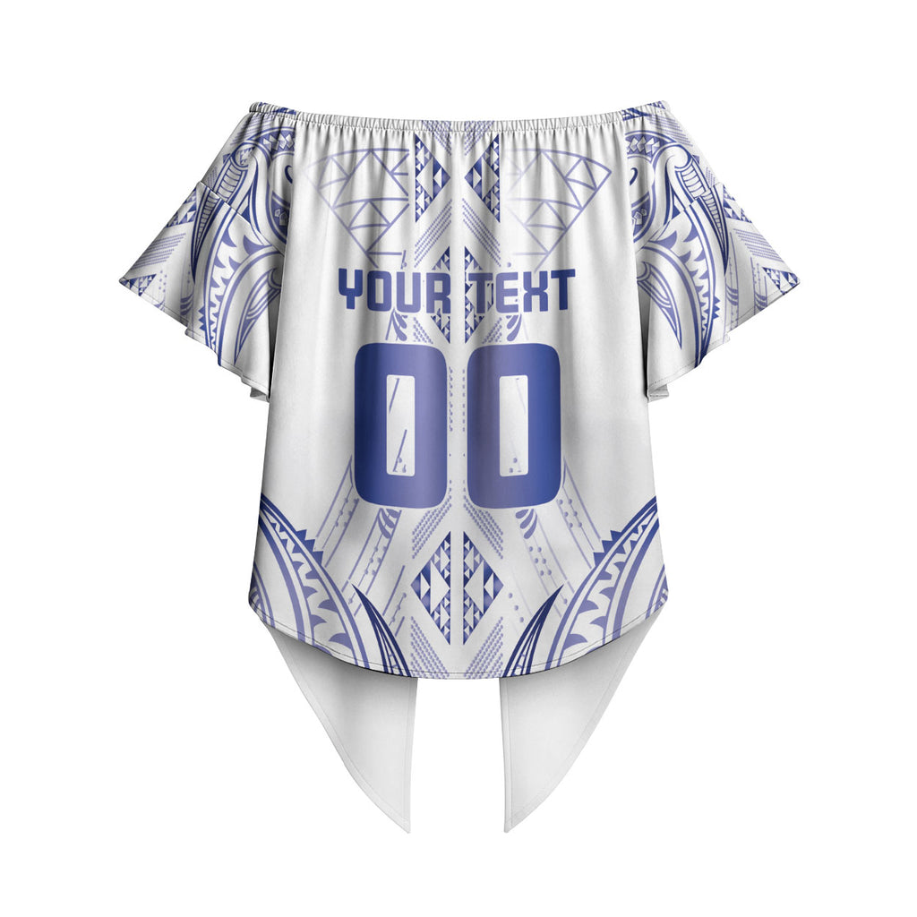 Maori Rugby Custom Ngaru Mangopare Off Shoulder Wrap Waist Top Kikorangi Niho Taniwha Motif