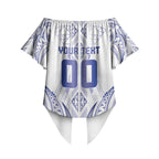 Maori Rugby Custom Ngaru Mangopare Off Shoulder Wrap Waist Top Kikorangi Niho Taniwha Motif