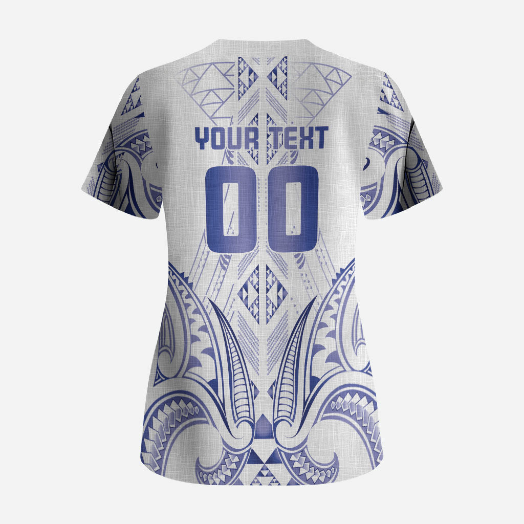 Maori Rugby Custom Ngaru Mangopare Scrub Top Kikorangi Niho Taniwha Motif