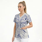 Maori Rugby Custom Ngaru Mangopare Scrub Top Kikorangi Niho Taniwha Motif