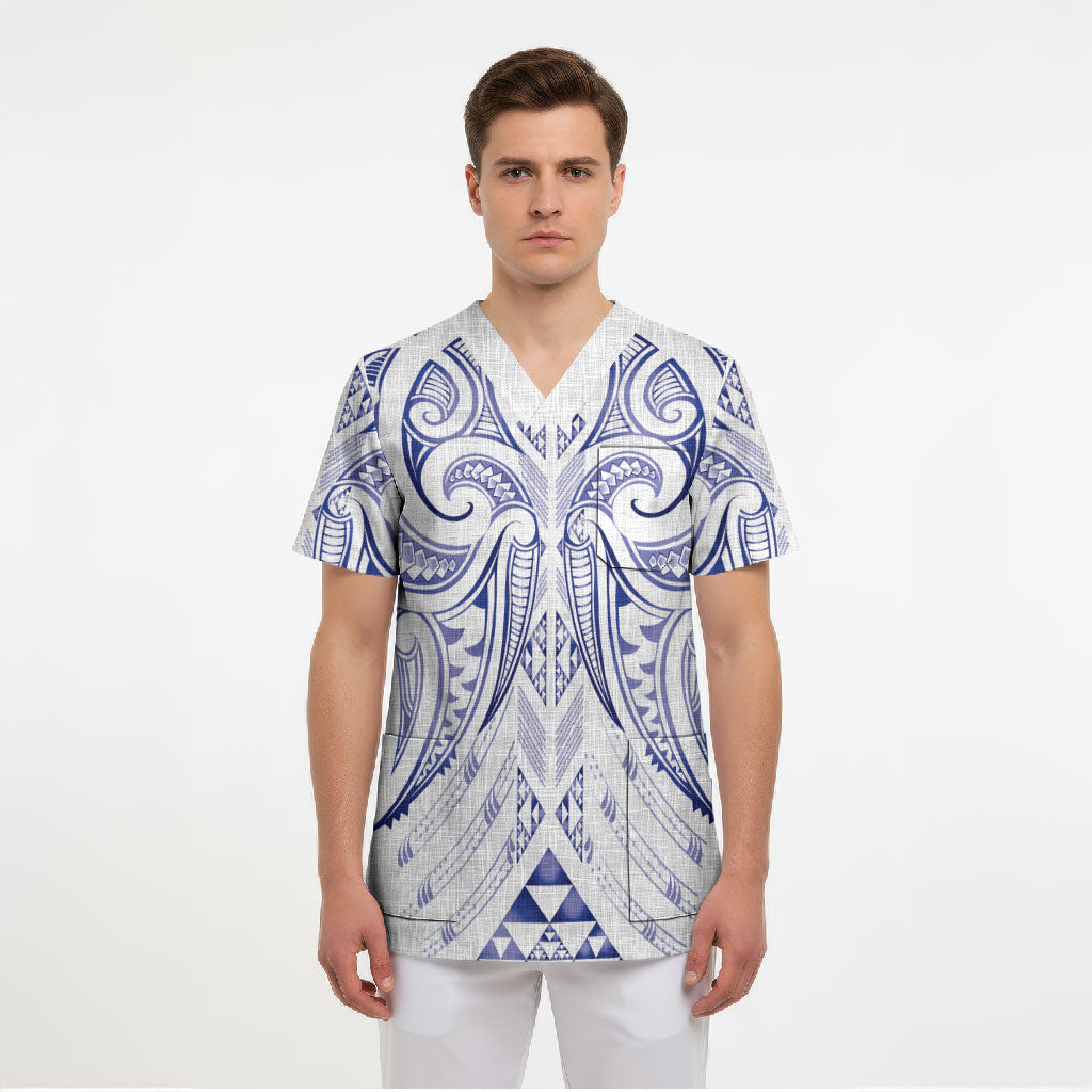Maori Rugby Custom Ngaru Mangopare Scrub Top Kikorangi Niho Taniwha Motif