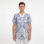Maori Rugby Custom Ngaru Mangopare Scrub Top Kikorangi Niho Taniwha Motif