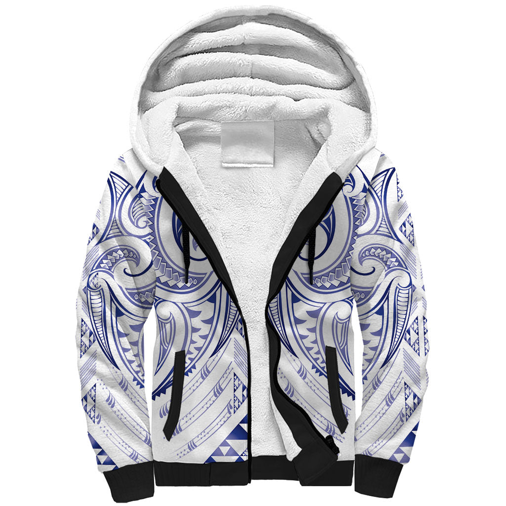 Maori Rugby Custom Ngaru Mangopare Sherpa Hoodie Kikorangi Niho Taniwha Motif