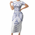 Maori Rugby Custom Ngaru Mangopare Short Sleeve Bodycon Dress Kikorangi Niho Taniwha Motif