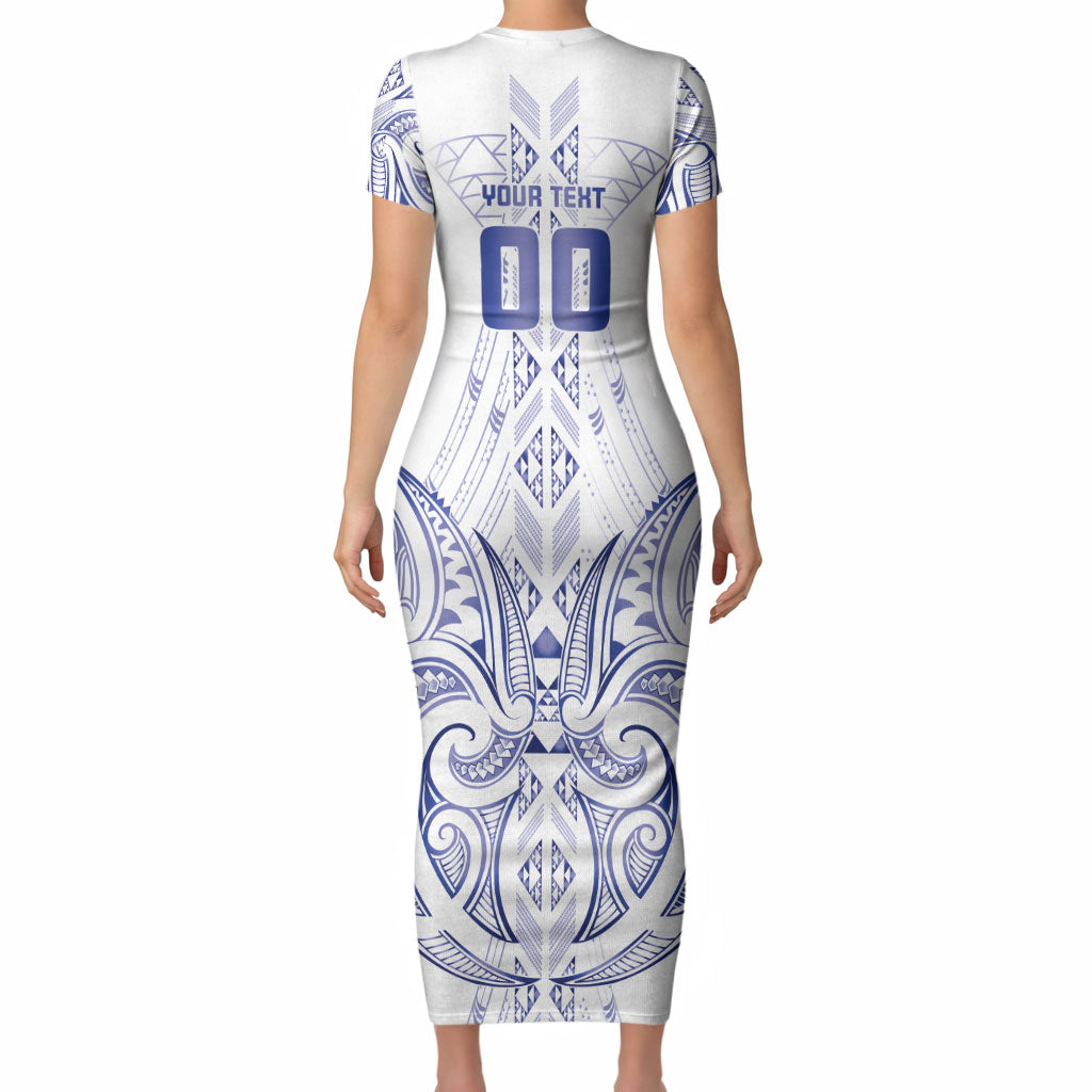 Maori Rugby Custom Ngaru Mangopare Short Sleeve Bodycon Dress Kikorangi Niho Taniwha Motif